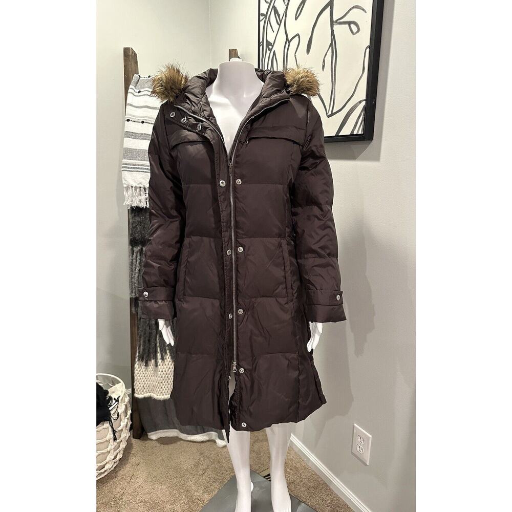 Michael Kors Women’s M Down Puffer Parka Winter Coat Hood With Fur Trim Brown - Picture 6 of 16